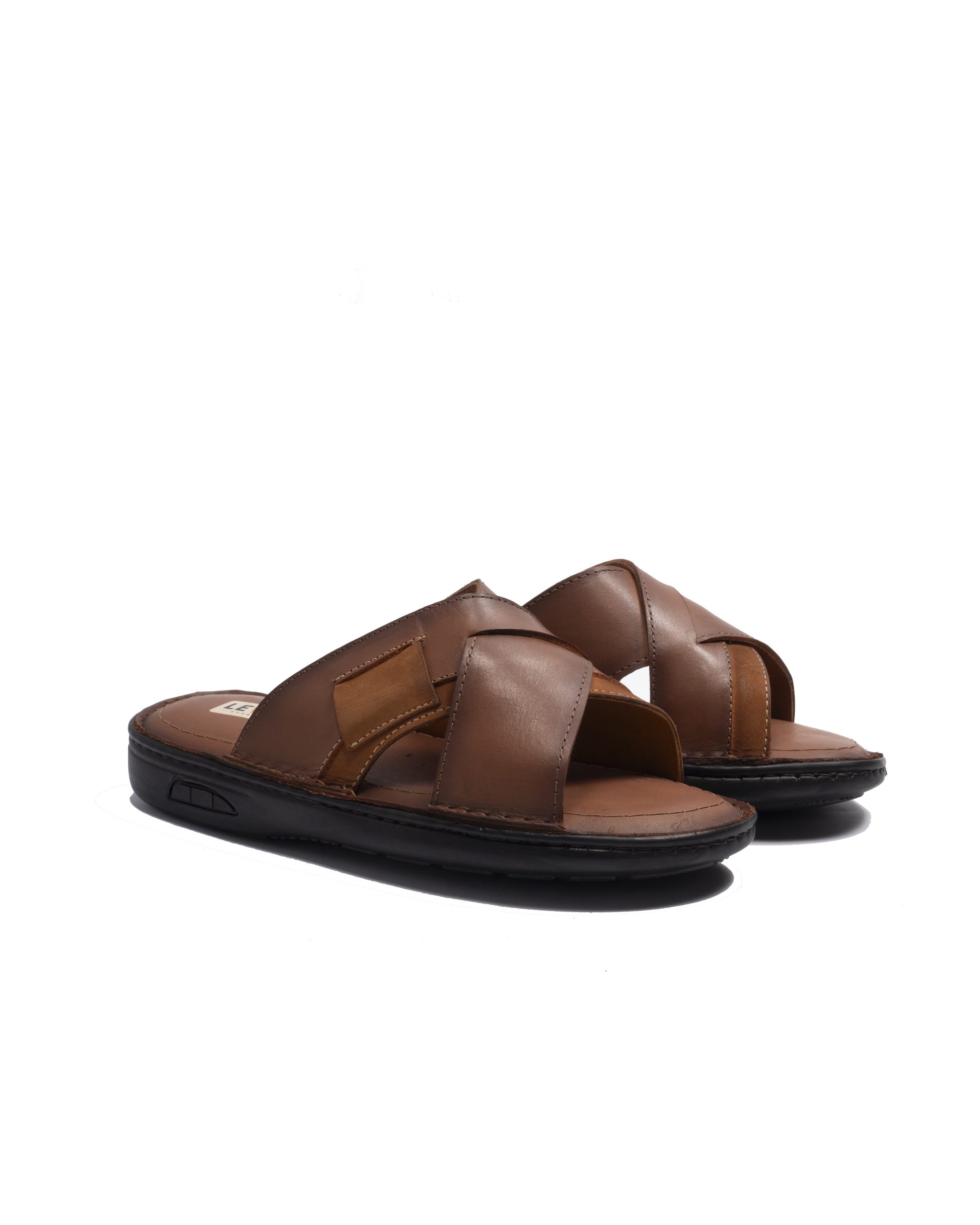 So-23.Havan Men's Casual Leather Slippers - Cross Strap Oriental Slipper - Image 1