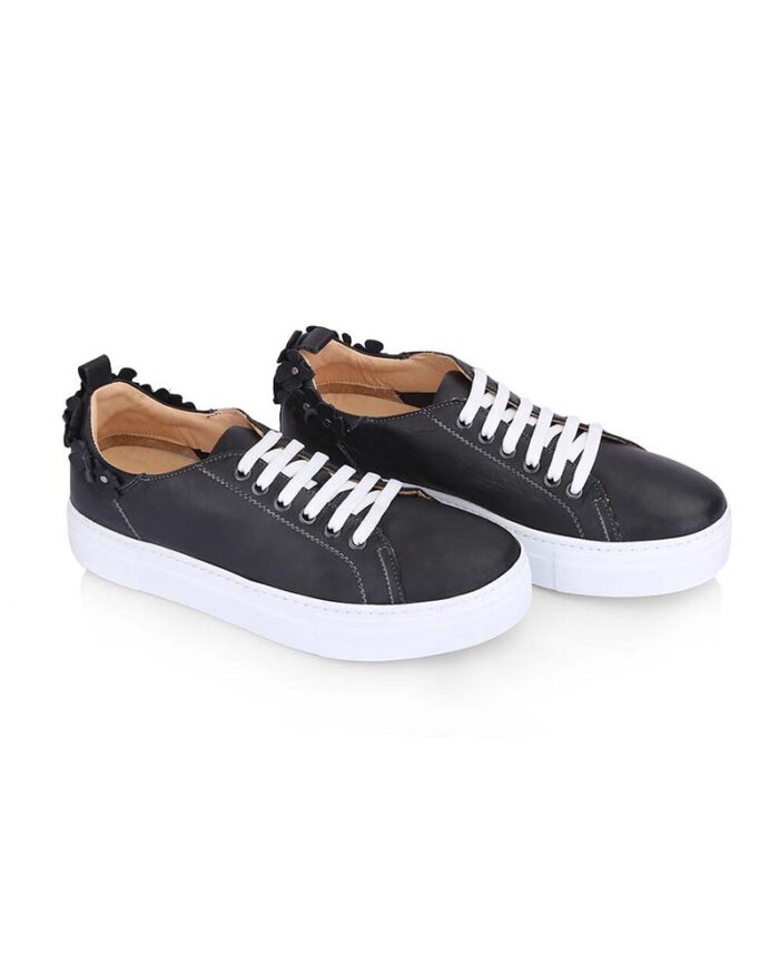 Genuine Leather Platform Sneaker With Back Flowers - Image 1