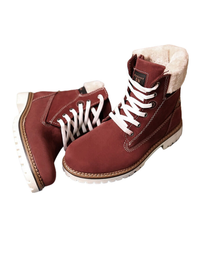 Genuine Leather Fur Lace Up Boot For Women - Image 1